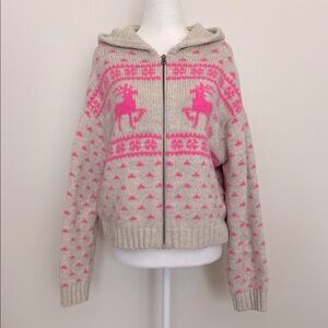 American Eagle Outfitters Tan and Pink Cardigan with Nordic Pattern